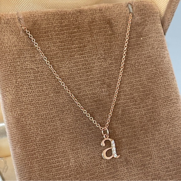 Solid Stamped 14K Rose Gold Natural Diamond Initial Letter a Pendant Necklace - Picture 4 of 12